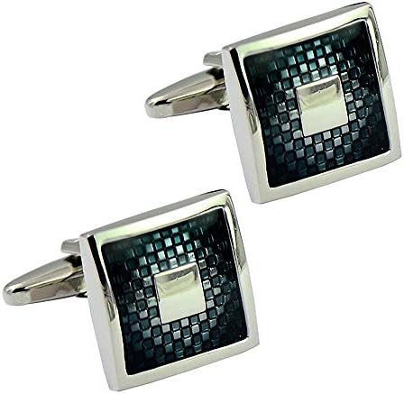 Daptsy Square plain artistic cufflink dark green bullet cufflink brass plated white steel unique cufflinks