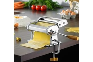 BUTUN Machines à Pâtes Manuelles, Laminoir à Pâtes en Acier Inoxydable, Épaisseur Réglable Pasta Maker Manuel pour Spaghettis/Lasagnes/Ravioles (B)