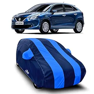 DREAM STORE - Water Resistant - dust Proof - car Body Cover for Maruti Suzuki New Baleno car Cover - Water Resistant UV Proof - car Body Cover (Strips Royal Blue with Mirror Pockets)