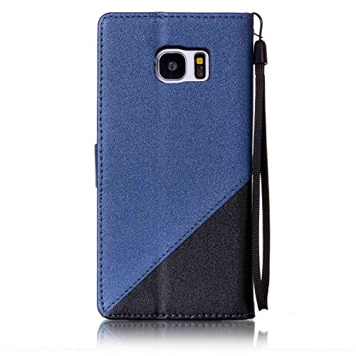 Galaxy S7 Edge Hülle,Samsung S7 Edge Leder Case,Sunroyal PU Leder Brieftasche Schutzhülle Tasche Handyhülle Schutz Hüllen im Bookstyle Ledertasche mit Stand Funktion Kartenfächer Magnetverschluss Magnet Etui Schale Schutzhüllen,Retro Schwarz Dunkel Blau Muster Entwurf Flip Klapp Cover Tasche mit Strap Kartensteckplatz Hinterschale Kartenschlitz mit Silikon Kratzfest für Samsung Galaxy S7 Edge + HD Super Klare Displayschutzfolie - 3