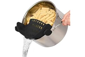 FUYTERY Colador de pasta de silicona resistente al calor con clip para ollas Herramienta de cocina (Negro)