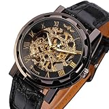 Gute Classic Steampunk schwarz golden Mechanische Armbanduhr Skelett aufziehbar Luminous