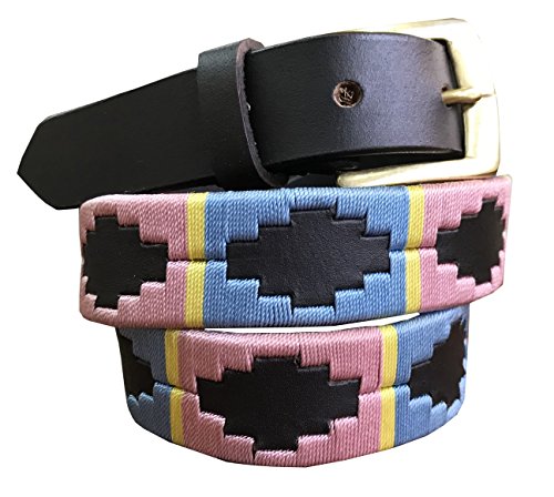 CARLOS DIAZ Mens Womens Unisex Argentinian Brown Leather Embroidered Skinny Polo Belt (95 cm/ 34 Inc