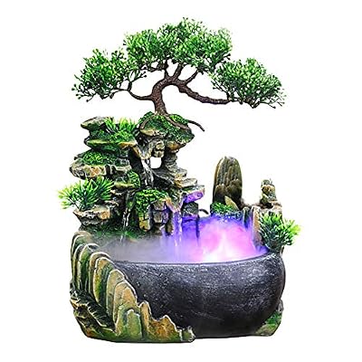 Jeffergarden Bureau Décoration Fontaine Interieur Cascade LED de Table Caractéristique de l'eau Usage intérieur et extérieur Caractéristique de l'eau Méditation Cascade (avec LED)