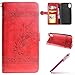 Produktbild iPhone X Protective Case PU Leather,iPhone X Schutzhülle Shockproof,Hpory Retro Elegant Blumen Muster Solid Color Ledertasche Handyhüllen Leder PU Bookstyle Klapphülle Case With Multi-Kredit Kartenfächer Wallet Flip Cover mit Standfunktion Magnetverschluß Cover Case PU Leder Und Silikon Innenschale Anti-Staub Anti-Kratzer und Shockproof Telefon Tasche Handytasche Schutzhülle für iPhone X + 1 x Hpory Stylus-(Rot)