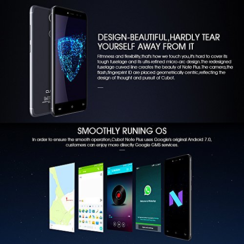 CUBOT Note Plus Smartphone 4G LTE Ohne Vertrag mit Fingerabdruck-Sensor, 5.2-Zoll-IPS-Bildschirm, Dual RÃ¼ckkamera, Dual SIM Standby, Android 7.0, 3GB RAM + 32 GB ROM, Bluetooth, GPS, WiFi(Schwarz)