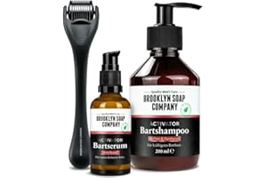 ‎BROOKLYN SOAP COMPANY Brooklyn Soap Company Activator Beard Bundle - 3-teiliges Set mit Bartroller, Bartshampoo & Bartserum - Bartwuchs & Bartwachstum fördern - Beard Growth Set für Männer
