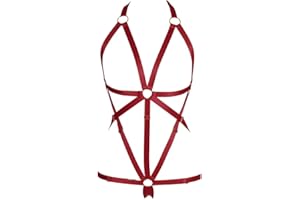 BBOHSS Conjunto de Sujetador de arnés Corporal para Mujer, Conjunto de cinturón de Liga de Carnaval, Sujetador Superior Hueco elástico, Disfraz de Baile gótico Punk