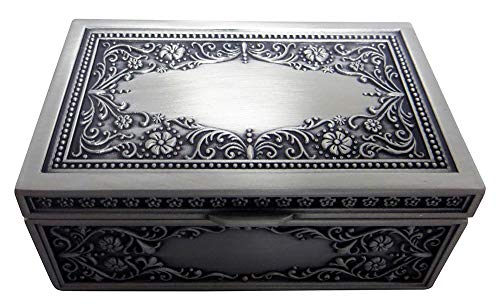 Preisvergleich Produktbild Happy Homewares Zinnmetall Rechteckige Schmuckschatulle mit aufwendiger Blumendekoration