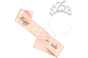 Huture zestaw tiary z cekinami i dżetami na 25 urodziny, prezent dla kobiet, brokatowa korona dla dziewczynek, szczęśliwych 25. urodzin, brokatowy pasek na imprezę dla kobiet