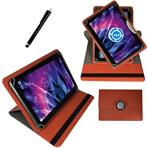 360° 10 Zoll ORANGE Tablet Tasche Schutz Hülle Stand Etui für Trekstor SurfTab xiron 10.1 pure + Stift