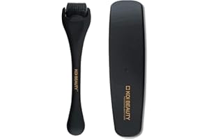 KOI BEAUTY Derma Roller Para La barba y el cabello crecen, 540 agujas de titanio, Profesiona Microneedling Roller para hombres y mujeres, Negro mate barba Roller, Microneedle Roller (Versión 0.5)