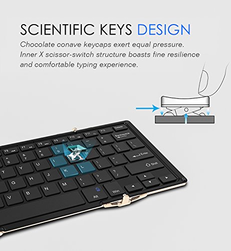 MoKo Universal Drahtlose Wireless Bluetooth 3.0 Tastatur Qwerty-Layout Keyboard mit eingebauter Lithium Batterie für Apple iPad Mini 4/iPad Pro/iPhone 6s,Tablet,PC,IOS,Android,Windows, Schwarz / Gold - 6