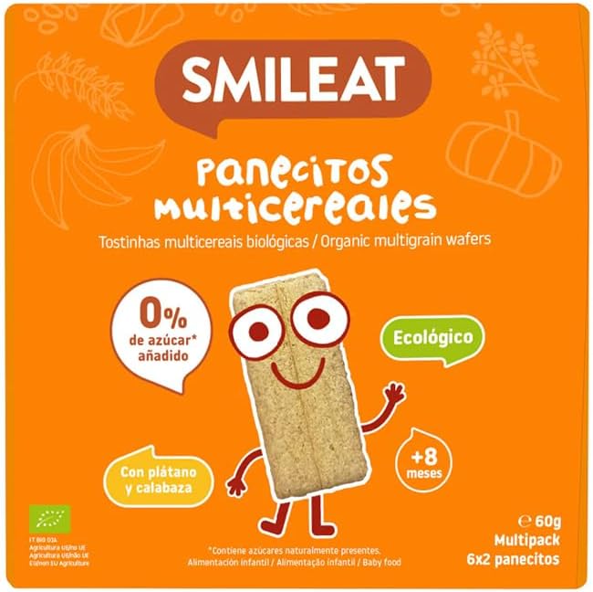 Smileat - Panecitos Multicereales - Snack para Peques +8 Meses - Ecológicos y Sin Gluten - Sin Azúcar Añadido - Ideal para Meriendas - 60g