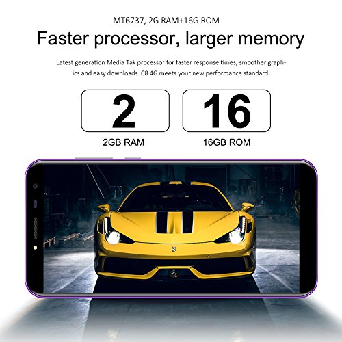 OUKITEL C8 4G Smartphone (5.5 Zoll 18:9 VerhÃ¤ltnis Vollbild) 3000mAh Android 7.0 Quad-Core 2GB RAM+16GB ROM 13MP+9MP Dual Kamera Dual SIM Handy Ohne Vertrag-Lila