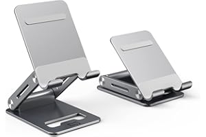 Minthouz Support Téléphone Bureau Support Smartphone Réglable et Pliable, Porte Telephone en Aluminium Compatible avec iPhone 14 13 Pro Max Mini 12 11 et Plus de Smartphones de 4,7''-7,9'' - Gris