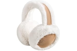 BelleFlair White Ladies Ear Muffs for Winter, Cute Faux Fur Ear Warmers Women, Foldable Fuzzy Fluffy Earmuffs, Warm Outdoor Headband Accessory for Cold Weather.