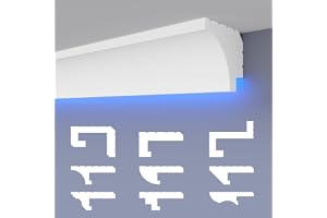 HEXIMO LED-skuggfogprofil, stuckaturlister, indirekt belysning, XPS, polystyren, gips, dekorativa taklister (20,4 meter HLED 27)