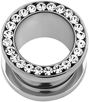 Flesh Tunnel Plug Stainless Steel with Zirconia Crystal Rhinestone Ear Piercing Double Flared Screw Stud Earrings silber-klar 4 mm