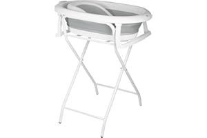 HUOLE Baignoire Bebe avec Support, Baignoire Xxl Avec Support Bébé sur Pied - Sécurisée et Confortable Bassine Pliable Bebe,Idéale Pour La Douche (Style 1) 85 x 47 x 85 cm - Gris