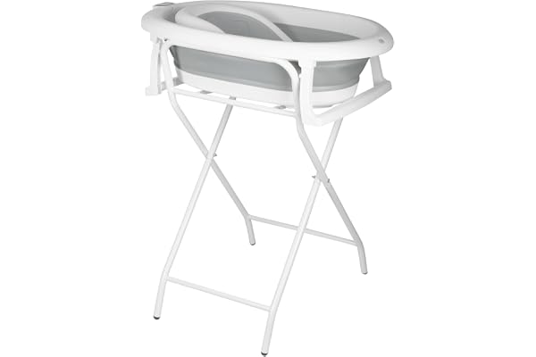 Baignoire Bebe avec Support, Baignoire Xxl Avec Support Bébé sur Pied - Sécurisée et Confortable Bassine Pliable Bebe,Idéale Pour La Douche (Style 1) 85 x 47 x 85 cm - Gris