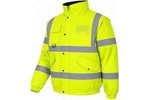 GM WORKWEAR Hi Vis Bomber Jacket – Waterproof High Visibility Safety Security Jacket for Men, S–4XL