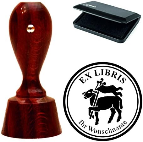 Exclusive to EX LIBRIS Stamp Set "Butchers» round Mahogany with stamp Pad Exlibrisstempel bookplates Electric Food Metzger Sausage meat