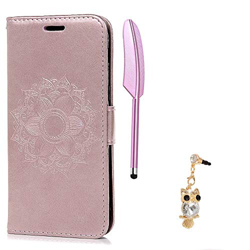 Funda para Samsung Galaxy A5 2017  Funda Libro de Cuero Impresi  n de Suave PU Premium e Silicone TPU Carcasa Con Tapa y Cartera  Correa de mano  Soporte Plegable  Ranuras para Tarjetas y Billetera  Cierre Magn  tico Flor oro rosa