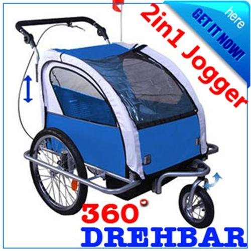 Homcom 360° Drehbar Kinderanhänger 2 in 1 Fahrradanhänger Jogger 6 Farben NEU - 2