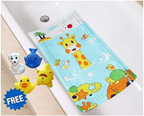 Littlefun Baby Non-Slip Bath Mat with Heat Sensitive Spot PVC Bathroom for Shower Bath Toys Included (Giraffe/Whale/Tortoise Pattern)