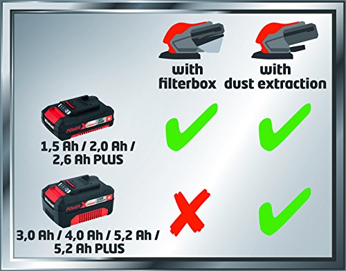 Einhell Akku Multischleifer TE-OS 18/1 Li Solo Power X-Change (Lithium Ionen, 18 V, Schleiffläche 104 cm², Staubfangbox und Absaugadapter, inkl. 6 Schleifpapiere, ohne Akku und Ladegerät) - 10
