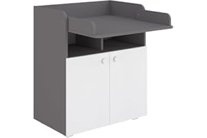 ‎SHEFA Shefa Kids Wickelkommode 700 Basic - Multifunktionale Wickelstation mit klappbarer Wickelfläche, 2 Türen und offenem Fach, 70x47x86 cm, Grau-weiß