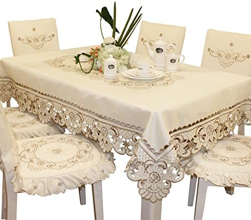 Brown flower embroidered lace cream coffee table tablecloth rectangular (85 x 145)