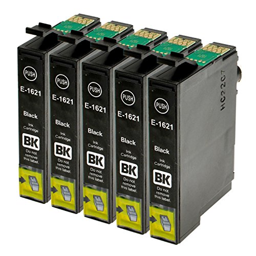 5 Tintenpatronen für Epson T1631 WorkForce WF-2010W WF-2510WF WF-2520NF WF-2530WF WF-2540WF - C13T16314010 - Schwarz je 18ml