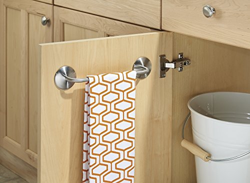 mDesign Handtuchstange selbstklebend - Länge: 28 cm, Farbe: Edelstahl Gebürstet - Geschirrtuchhalter Küchenschrank - Handtuchhalter ohne Bohren