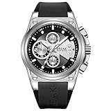 BREAK Uhren Herren Luxus Einzigartige Quarz Wasserdichte Uhr mit Mode Leuchtend Chronograph Datumsanzeige Gummiband Armbanduhr-Silber