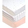 American Baby Company 3 Piece 100% Cotton Jersey Knit Fitted Crib Sheet for Standard Crib and Toddler Mattresses, Blush Pink Star/Zigzag, for Girls