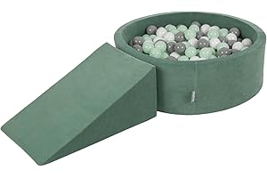 KiddyMoon Velvet Aire De Jeux en Mousse avec Rond Piscine À Balles pour Enfants (200 Balles), Vert Forêt: Blanc/Gris/Menthe