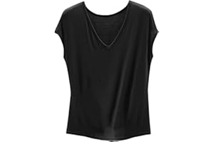 SYDUZAX Femme T-Shirt Sport Col V Sportswear sans Manches Couleur Unie Tee Shirt Sport Yoga Fitness Top D’entraînement Port Quotidien Hauts Tunique Casual Loose Vêtements Coupe Amples de Base Shirts