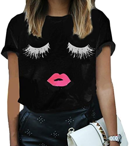 Onlyoustyle Ladies Shirts Summer Loose Womens Tops T Shirt Eyelash Printing T Shirt Short Sleeve Blouse