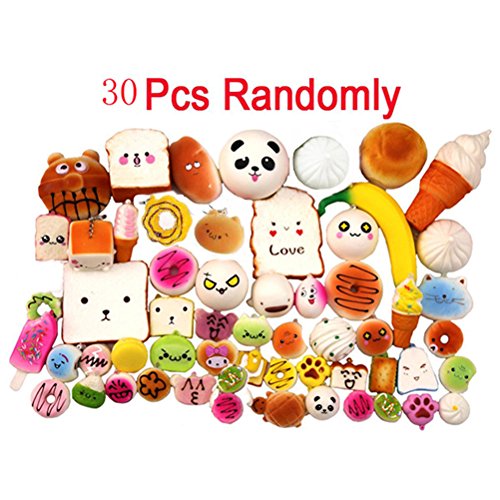 NUOLUX 30pcs Jumbo Mini giocattoli scivolavano via, morbidi Panda/pane/torta/panini telefono cinghie, casuale