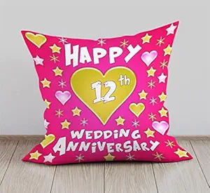 DreamVio Happy 12th Anniversary Cushion, Gift Cushion for Husband, Wife,Couples, Friends on Birthdays & Anniversaries Color : Pink (12 x 12 inch)