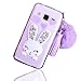 Produktbild Sunroyal Lovely Ultra Thin Faltbare Cartoon Funny Smile Bunny Glitzer Bling Diamant Rabbit Ear Schutzhülle Transparent Bumper Zurück Zubehör Set Silikon Gel Hülle Rückseite für Samsung Galaxy J3 2016 mit Standfunktion Schale Handy Tasche Case , Lila Purple Muster Design Hülle Handy Cover Etui