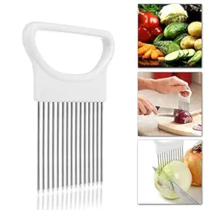 SpiderJuice Multipurpose Easy Perfect Cutting Slicing Spikes Tongs Guide Kitchen Aid Tool Onion Tomato Vegetables Fruits Holder with Cover (Single Piece, Random Color)