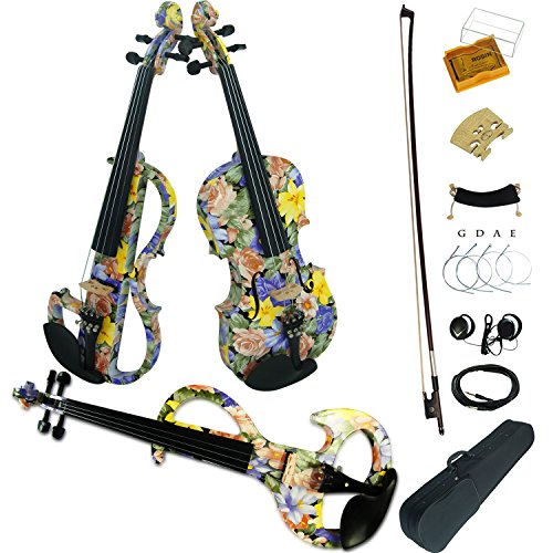 Aliyes Wood Electric Violin Full Size 4/4 Intermediate-A Electric Silent Colorful flowers Violin Kit With Case,Bow,Rosin,headphones,Shoulder Rest,Strings(ALDSZA-1101)