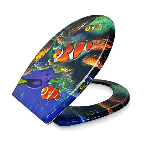 VENKON – Premium WC Sitz mit Absenkautomatik – Modell „Clownfisch & Doktorfisch“ – Toilettendeckel aus Duroplast (antibakteriell) inkl. Montagesatz (rostfreie Scharniere) - 4