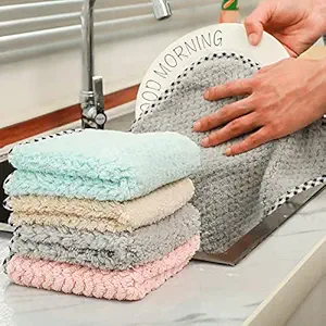 Wolpin Microfiber Cleaning Cloths, 5 Pcs 25 x 25 cms Multi-Colour | Highly Absorbent, Lint and Streak Free, Multi -Purpose Wash Cloth for Kitchen, Car, Window, Stainless Steel, Silverware