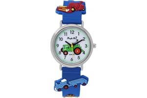 Pacific Time Jungen Uhr Traktor Trecker Bauernhof Glow in The Dark analog Quarz mit Silikonarmband blau 86833