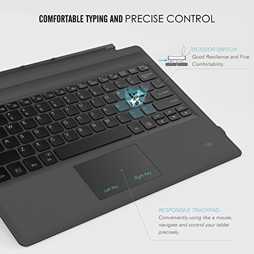 MoKo Drahtlose Wireless Bluetooth 3.0 Tastatur Qwerty-Layout Keyboard mit eingebauter Lithium Batterie und LED Color Backlit für Microsoft Surface Pro 3 / 4 12 Zoll Tablet, Grau - 7