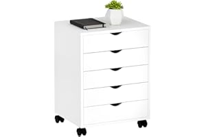 YITAHOME Mobiler Aktenschrank mit 5 Schubladen, Rollcontainer mit Schubladen aus Holz für A4, Briefformat, Schrank unter dem Schreibtisch, für Heimbüro, tragbarer, vertikaler Aktenschrank, Weiß